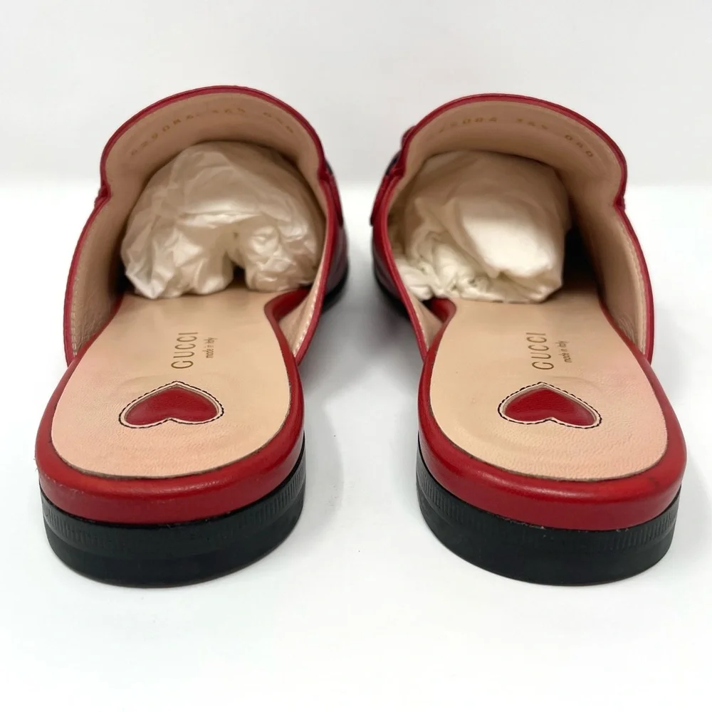 Gucci Princetown Mules in Hibiscus Red with Web Stripe Size 36.5 Size 6.5 - Picture 13 of 16